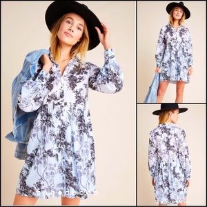 Anthropologie Lavinia Embroidered Cotton Toile Shirtdress US 10